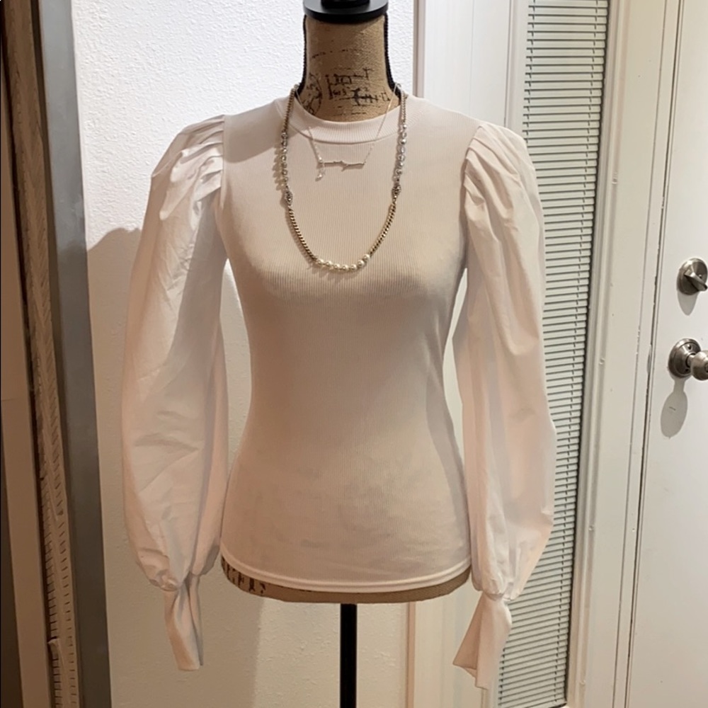 New Look poplin sleeve detail top in white